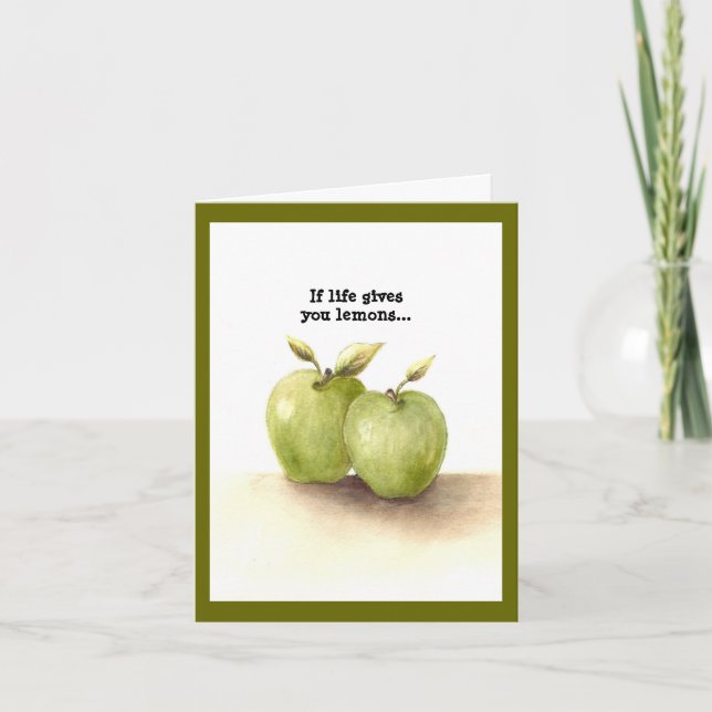 Tarjeta Graciosas Manzanas Verdes Lil haciendo magia (Anverso)