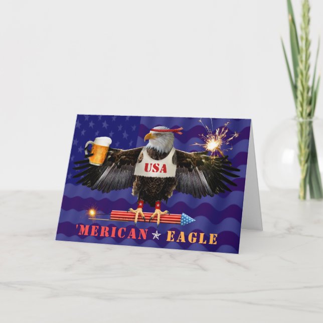 Tarjeta Gracioso águila Mericua 4 de julio Cerveza y fuego (Anverso)