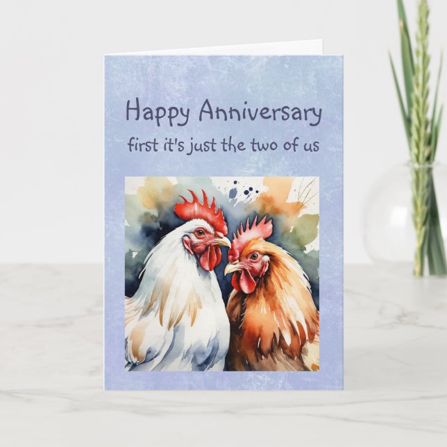 Tarjeta Gracioso aniversario feliz amor pollos adorables (Anverso)