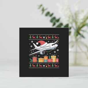 Tarjeta Gracioso árbol de alumbrado navideño de avión Sant