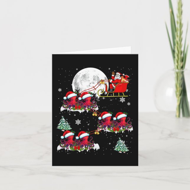 Tarjeta Gracioso árbol de alumbrado navideño de Santa Ridi (Anverso)