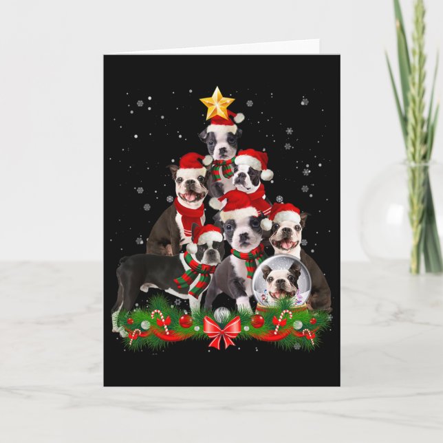 Tarjeta Gracioso árbol de navidad de perro de Boston Terri (Anverso)
