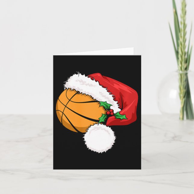 Tarjeta Gracioso baloncesto Santa Hat Feliz Navidad Xm (Anverso)
