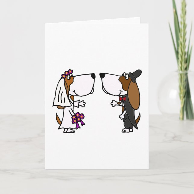 Tarjeta Gracioso basset Hound Bride y Groom Boda Art (Anverso)