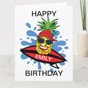 Tarjeta Gracioso Birthday Surfing Pineapple