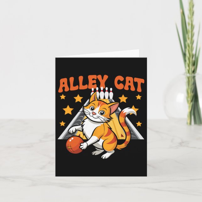 Tarjeta Gracioso Bowling Cat Pun Alley Cat (Anverso)