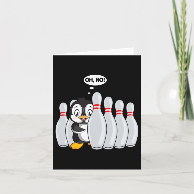 Tarjeta Gracioso Bowling Pin Cute Penguin Para Bowling Lov (Anverso)