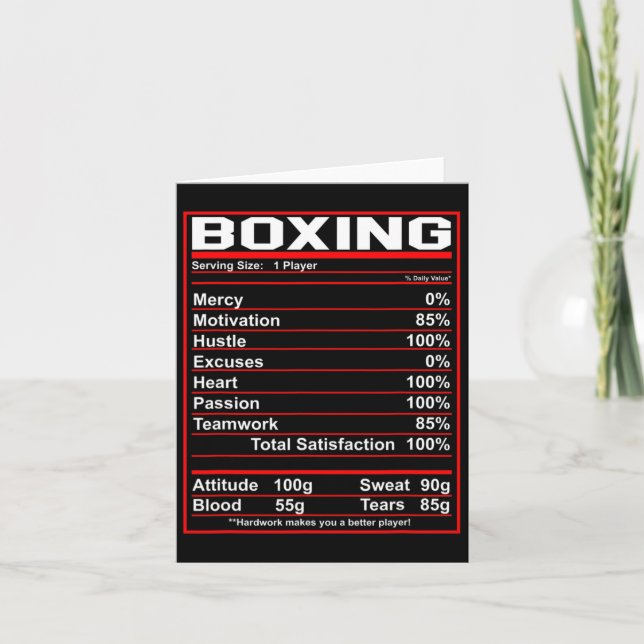 Tarjeta Gracioso Boxing Nutrition Facts Boxer (Anverso)