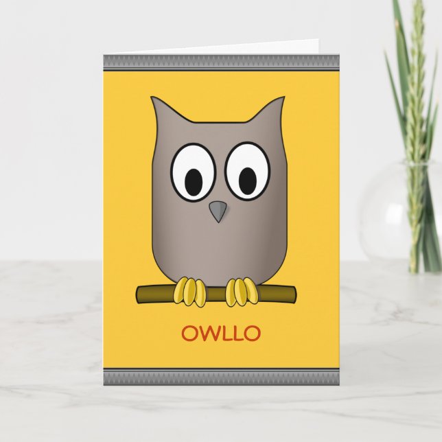 Tarjeta Gracioso Búho Rico Owllo Hola Personalizado (Anverso)