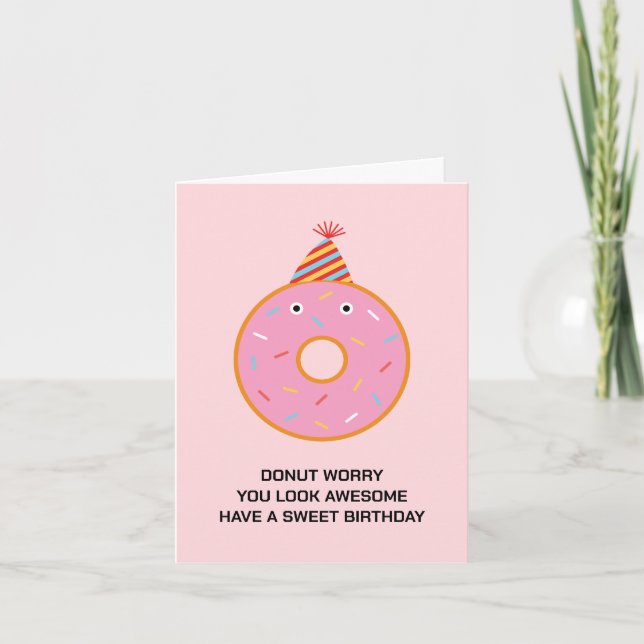 Tarjeta Gracioso burro de Donut Pun feliz cumpleaños Gorra (Anverso)