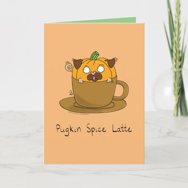 Tarjeta Gracioso calabaza Spice Latte Pug Café Perro (Anverso)