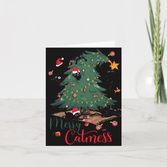 Tarjeta Gracioso Cat Árbol de Navidad Merry Catamaranes Ca (Anverso)
