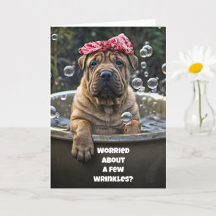 Tarjeta Gracioso cumpleaños Cute Shar Pei Cuppy Bubble Bat