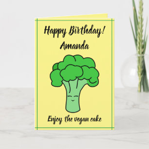 Tarjeta Gracioso cumpleaños de Kawaii Yellow Vegan Broccol