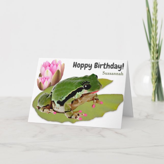Tarjeta Gracioso cumpleaños Rana Princesa de Agua Rosa Lil (Anverso)