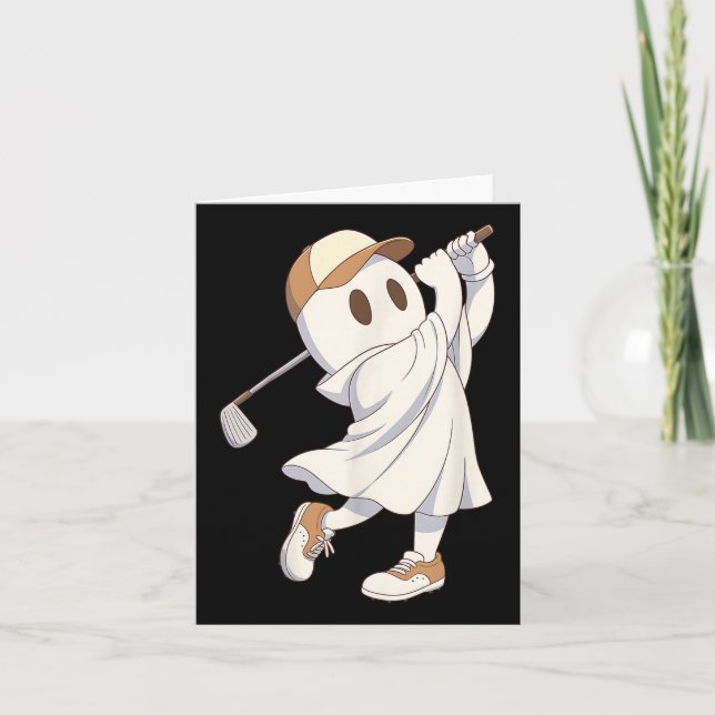Tarjeta Gracioso disfraz de golf Ghost Halloween Jugando G (Anverso)