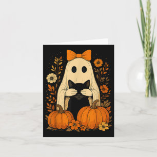 Tarjeta Gracioso fantasma con gato negro cayendo Halloween