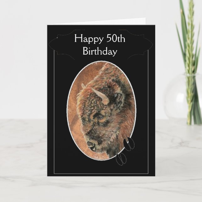 Tarjeta Gracioso Feliz 50 cumpleaños, búfalos animales (Anverso)