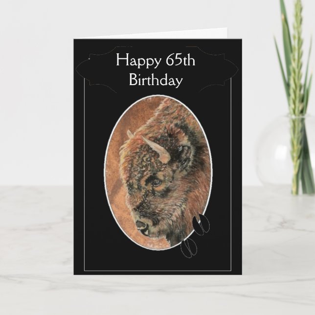 Tarjeta Gracioso Feliz 65 cumpleaños, búfalos animales (Anverso)