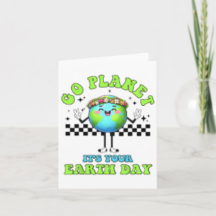 Tarjeta Gracioso Feliz Día de la Tierra Cuta Tierra con Fl