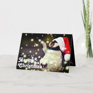 Tarjeta Gracioso Feliz Santa Pingüino y Feliz Navidad Únic