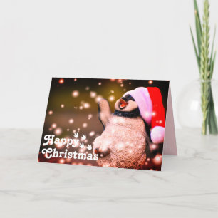Tarjeta Gracioso Feliz Santa Pingüino y Feliz Navidad Únic