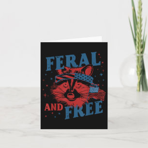 Tarjeta Gracioso Feral Y Raccoon Libre 4 De Julio Bandera 