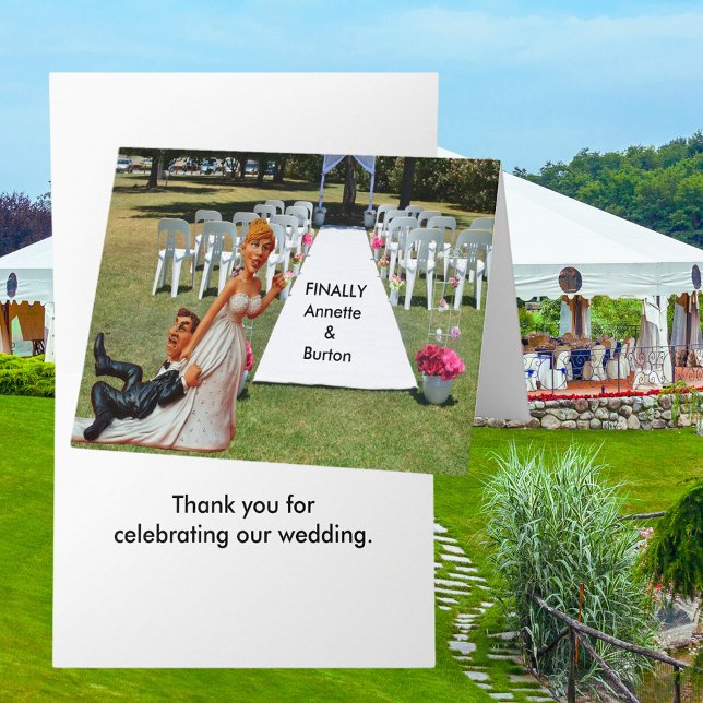 Tarjeta Gracioso Finalmente Boda Pareja Gracias (Funny Finally Wedding Couple Thank You Card (Inside and out))
