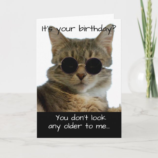 Tarjeta Gracioso gato con gafas cumpleaños (Anverso)