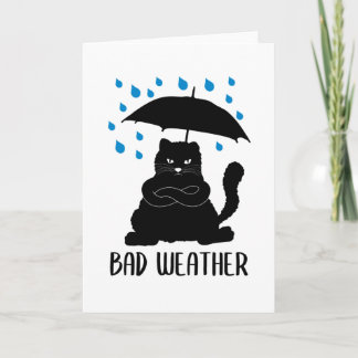 Tarjeta Gracioso Gato Con Paraguas Mal Tiempo