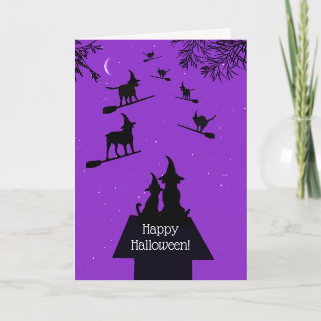 Tarjeta Gracioso gato de perro bruja feliz casa de perro d (Anverso)