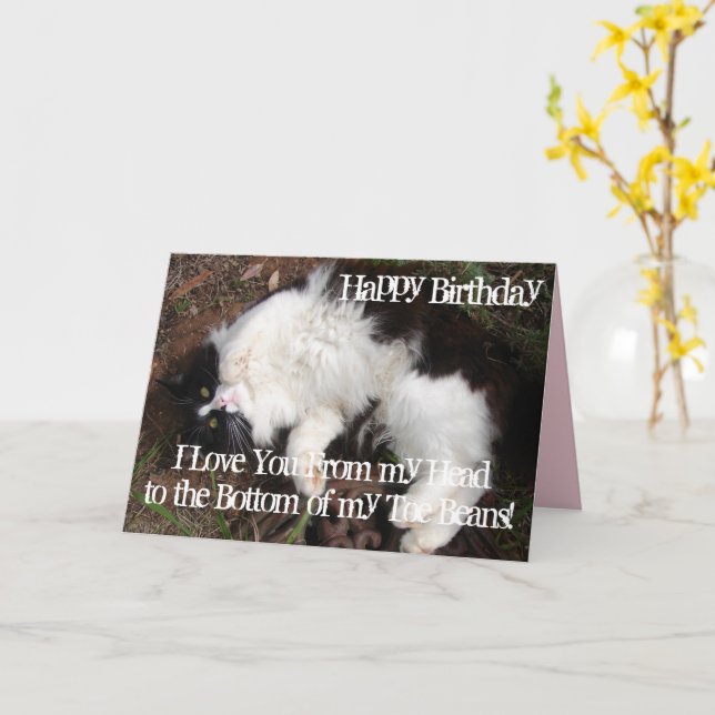 Tarjeta Gracioso gato de Tuxedo Cumpleaños Te Amas Con La  (flor amarilla)