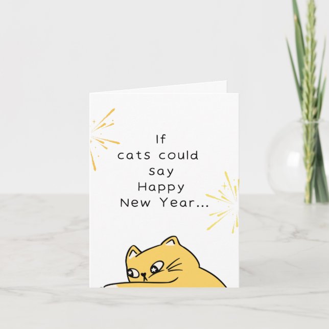 Tarjeta Gracioso Gato Feliz Año Nuevo (Anverso)