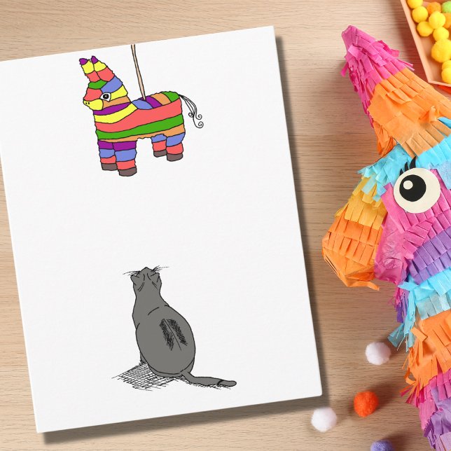 Tarjeta Gracioso gato Fiesta viendo el cumpleaños de Piñat (Subido por el creador)