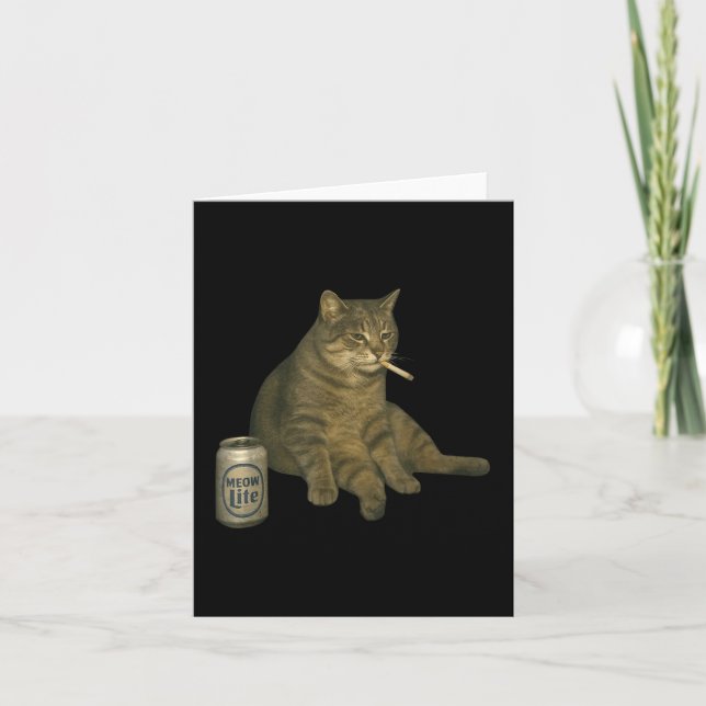 Tarjeta Gracioso Gato Humo Meme Cigarrillo Gatito Beber B (Anverso)