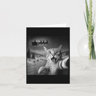 Tarjeta Gracioso gato impactado Selfie Santa Sleigh Navida