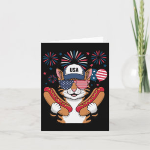 Tarjeta Gracioso gato patriótico Hotdog norteamericano ban