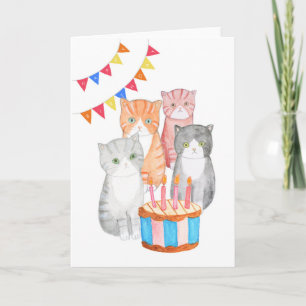 Tarjeta Gracioso Gatos Múltiples Gato Grumpy con tarta de
