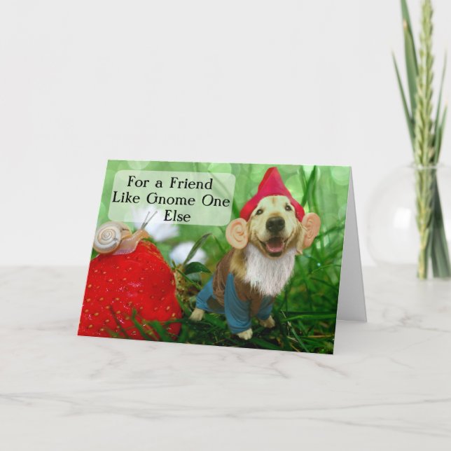 Tarjeta Gracioso Golden Retriever Friendever Garden Gnome (Anverso)