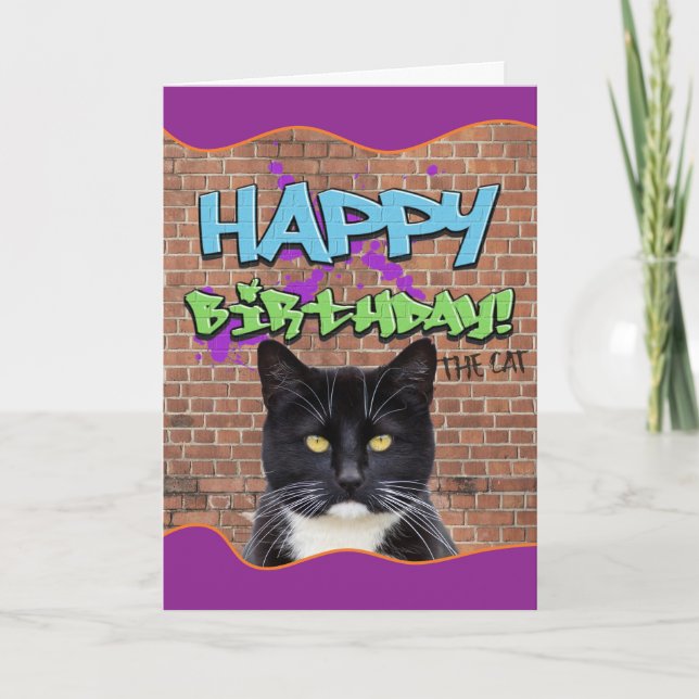 Tarjeta Gracioso graffiti de cumpleaños feliz del gato (Anverso)
