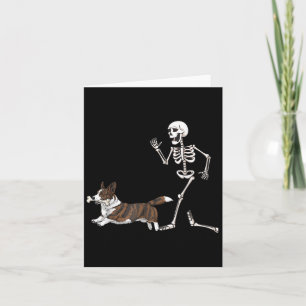 Tarjeta Gracioso Halloween Cardigan Welsh Corgi Y Skeleton
