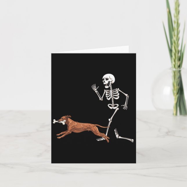 Tarjeta Gracioso Halloween Rhodesian Ridgeback Y Skeleton (Anverso)