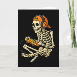 Tarjeta Gracioso Halloween Skeleton Gamer Video Gaming Boy
