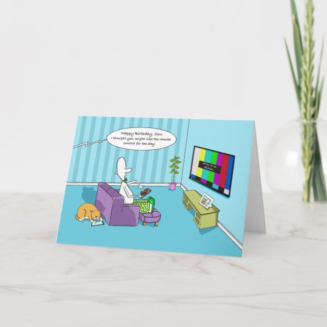 Tarjeta Gracioso hijo feliz de cumpleaños con control remo (Anverso)