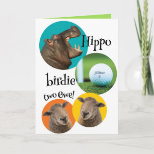 Tarjeta Gracioso Hippo Birdie Two Ewe For Golfer Birthday