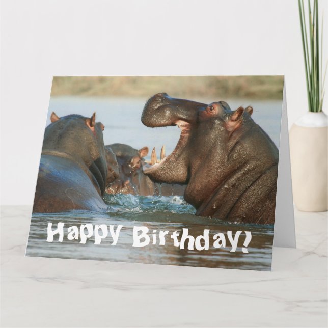Tarjeta Gracioso Hippotamus Hippo Feliz Cumpleaños (Anverso)
