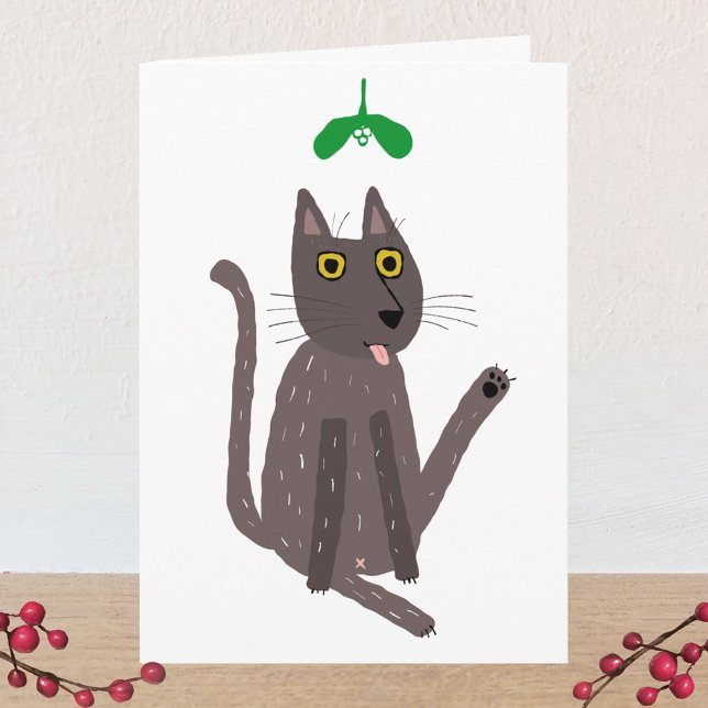 Tarjeta Gracioso Humor De Gato (Funny cat kiss personalized holiday card)