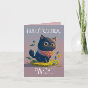 Tarjeta Gracioso Ilustracion de gato negro, conmovedor cum