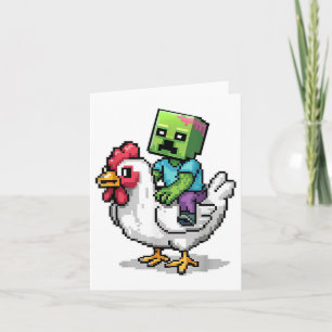 Tarjeta Gracioso Jockey Pixel Montando Jockey De Pollo En 