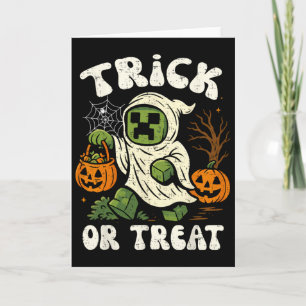 Tarjeta Gracioso jugador de Halloween Pixel Niños Trick O 